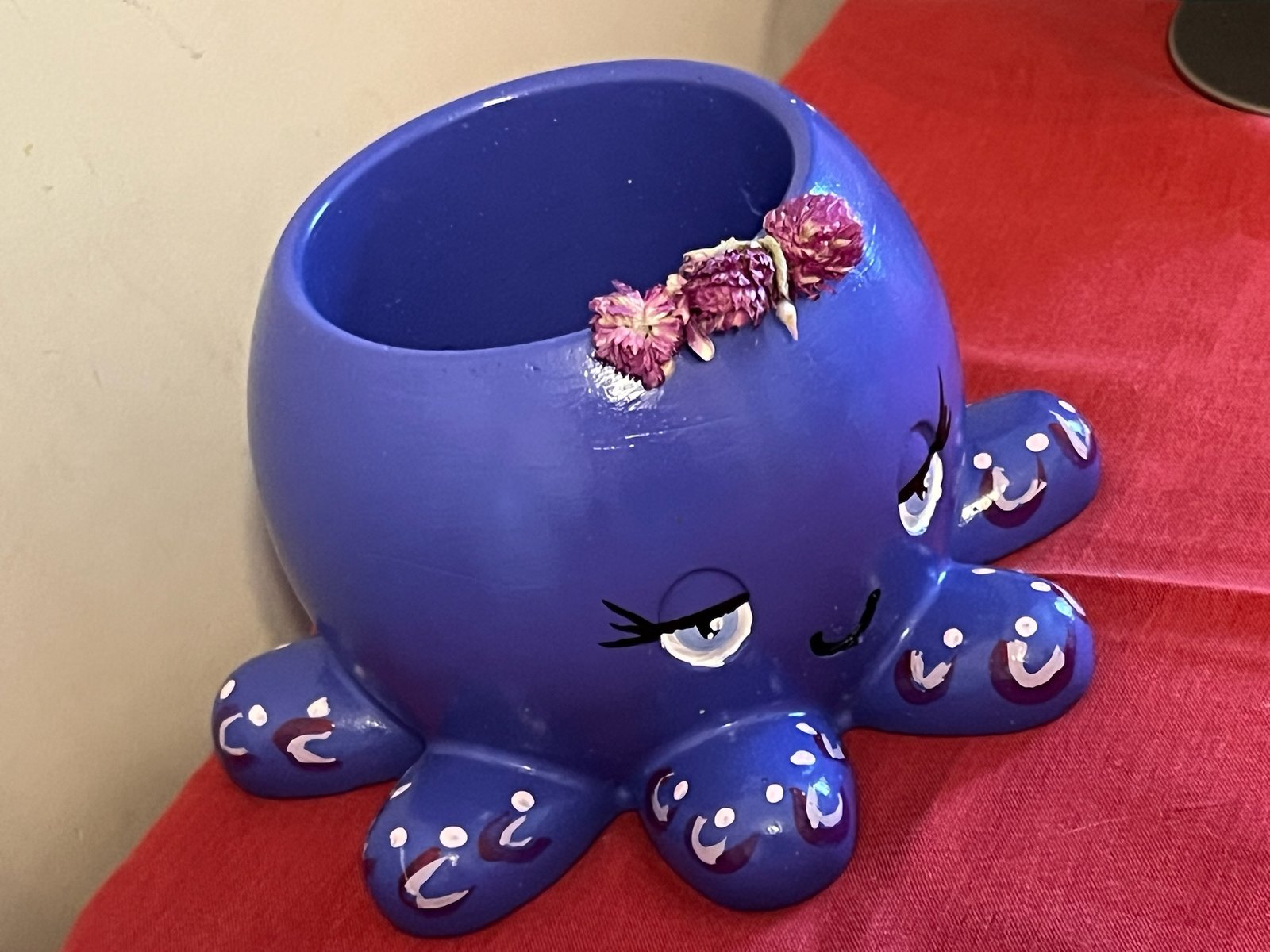 Maceta pulpo azul pintada a mano